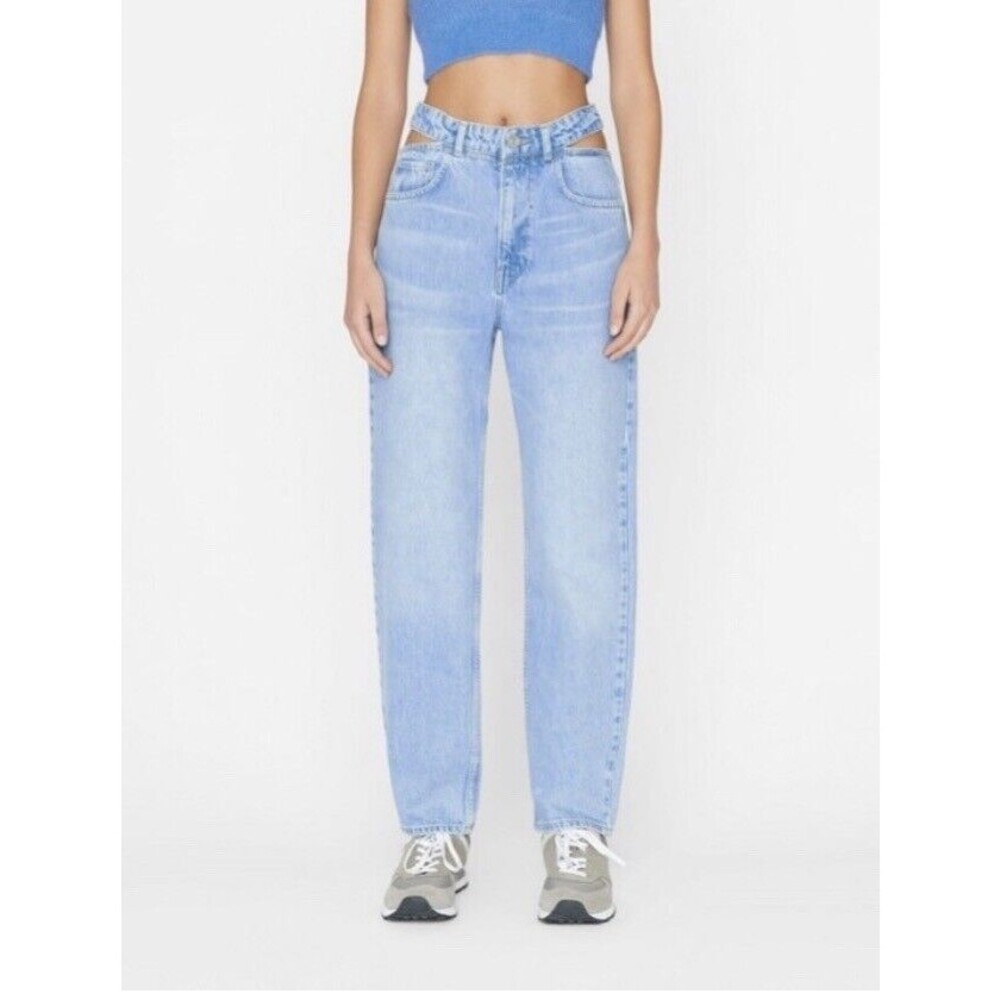 Frame Denim Jeans Straight Leg Le High N Tight Zona Waist Cut Out 32 Light Blue